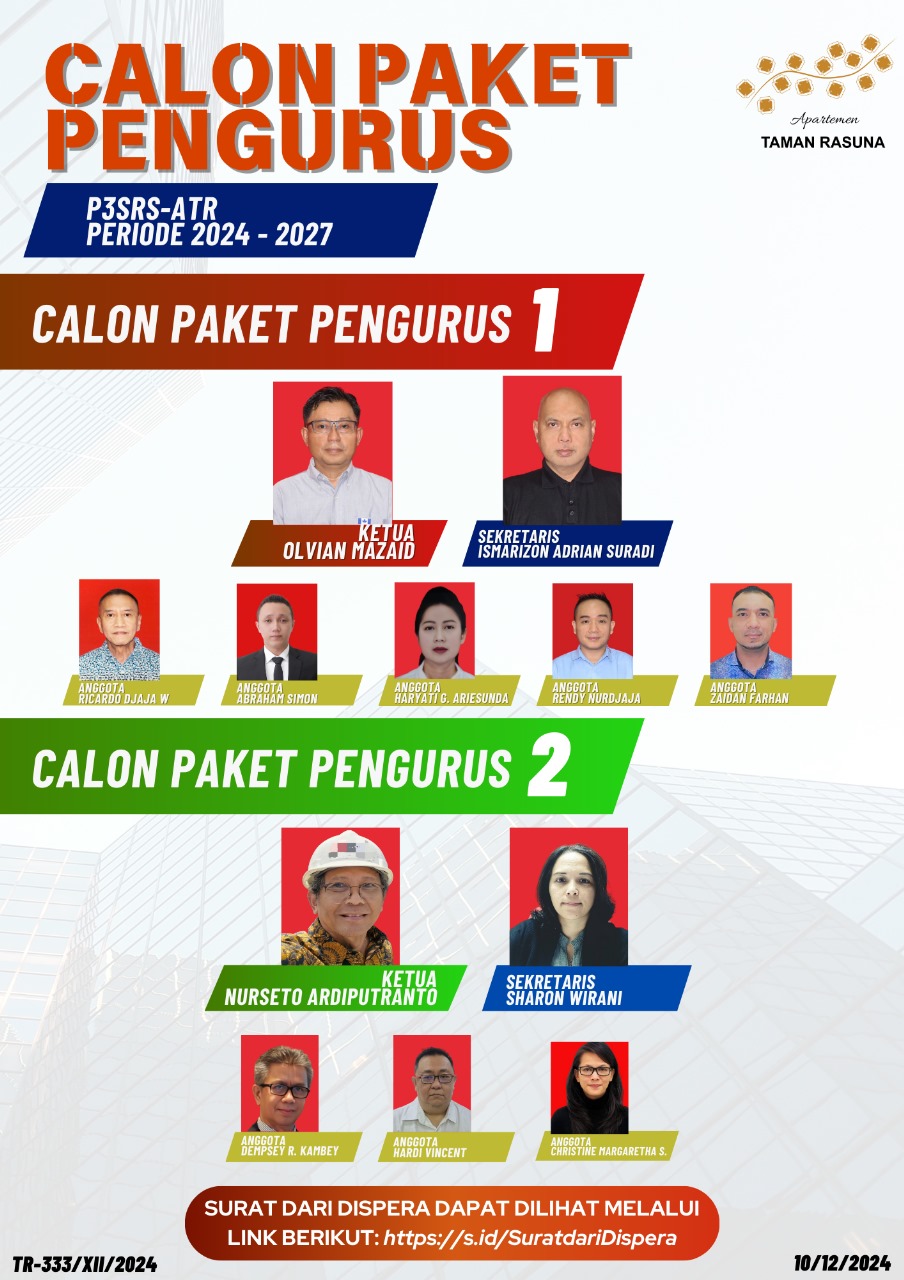 CALON PAKET PENGURUS P3SRS APARTEMEN TAMAN RASUNA  TR-333/XII/2024