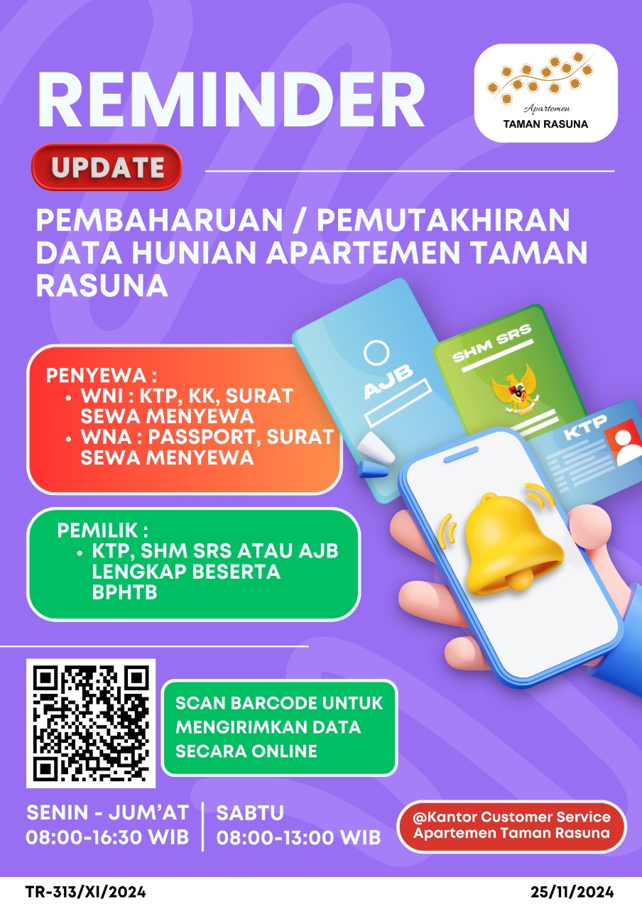 DATA HUNIAN APARTEMEN TAMAN RASUNA  TR-313/XI/2024