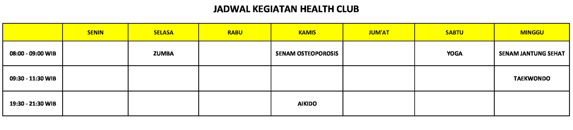 JADWAL KEGIATAN HEALTH CLUB