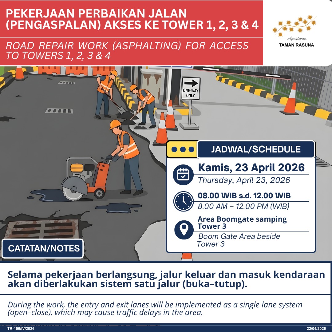 PEKERJAAN PERBAIKAN JALAN (PENGASPALAN) AKSES KE TOWER 1, 2, 3 & 4  TR-150/IV/2026