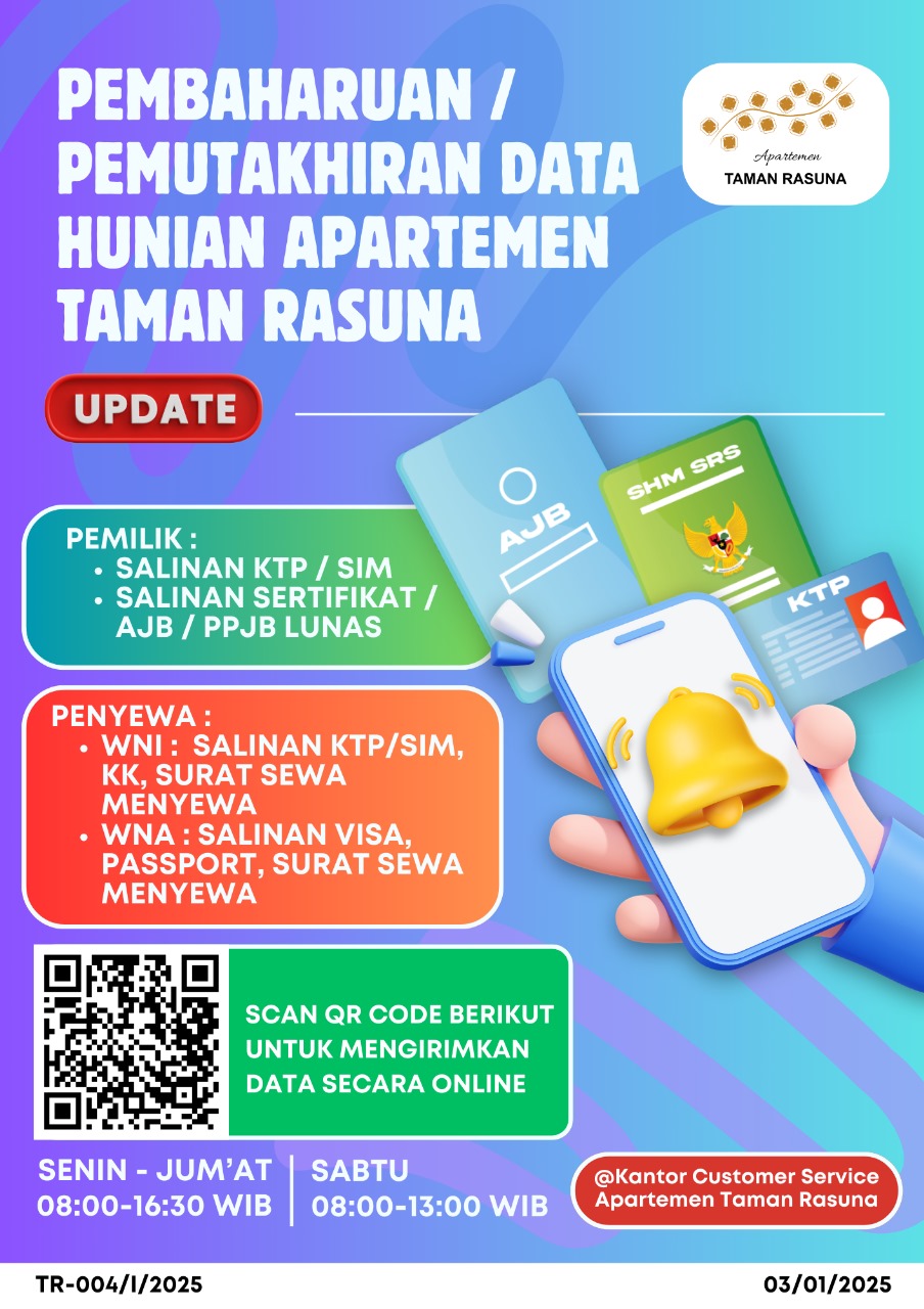 PEMBAHARUAN/PEMUTAKHIRAN DATA HUNIAN APARTEMEN TAMAN RASUNA  TR-004/I/2025